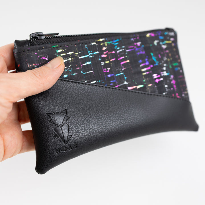 Einzelstück - Mini-Geldbörse Kork Rainbow Schwarz mit Kartenfächern