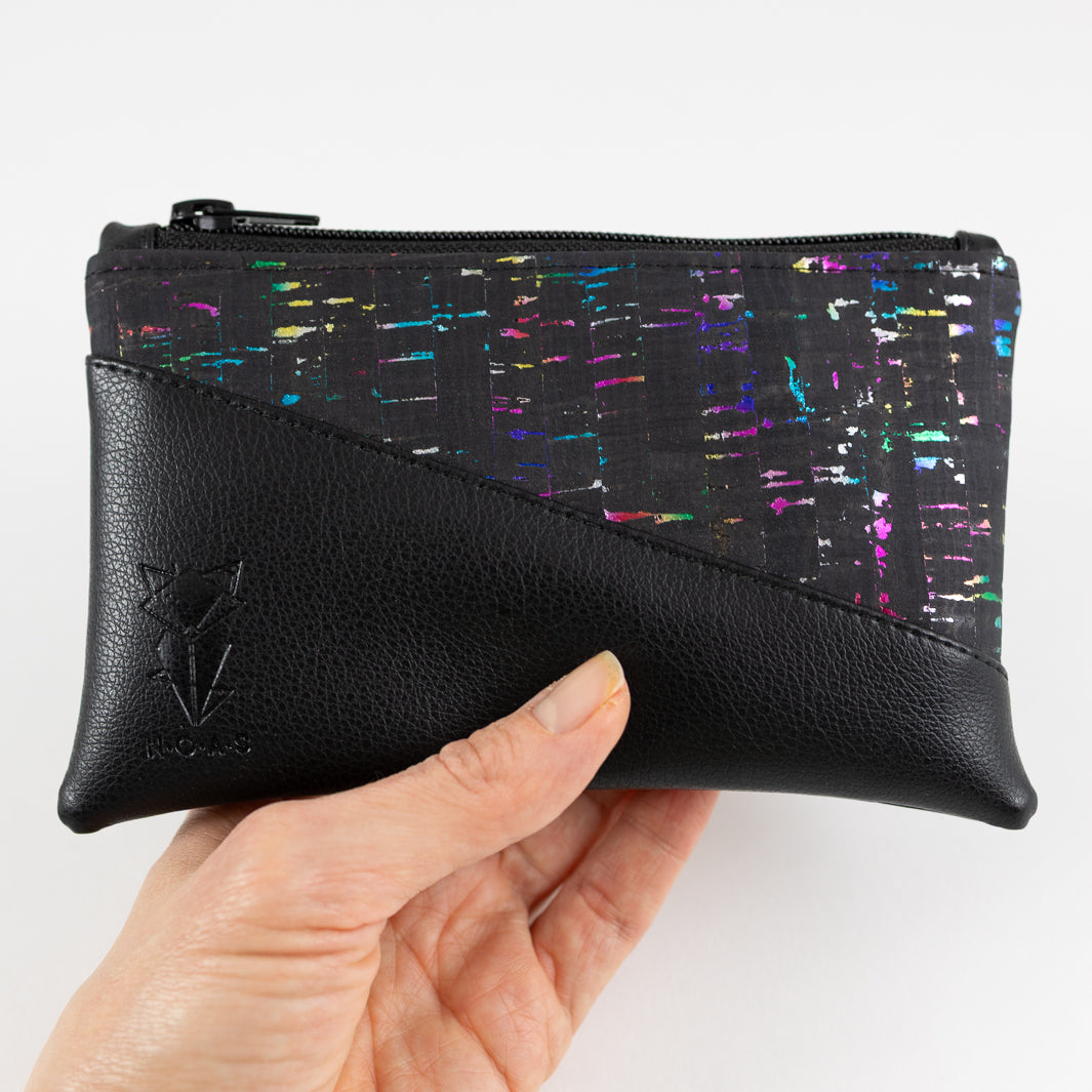 Einzelstück - Mini-Geldbörse Kork Rainbow Schwarz mit Kartenfächern