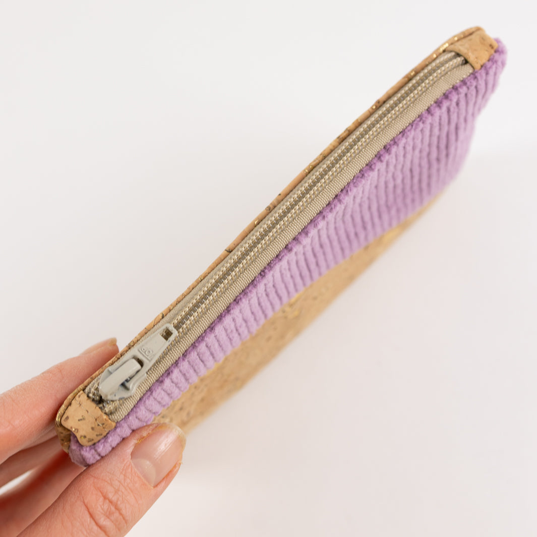 Einzelstück - Mini-Geldbörse Kork Natur Gold Cord Lilac mit Kartenfächern