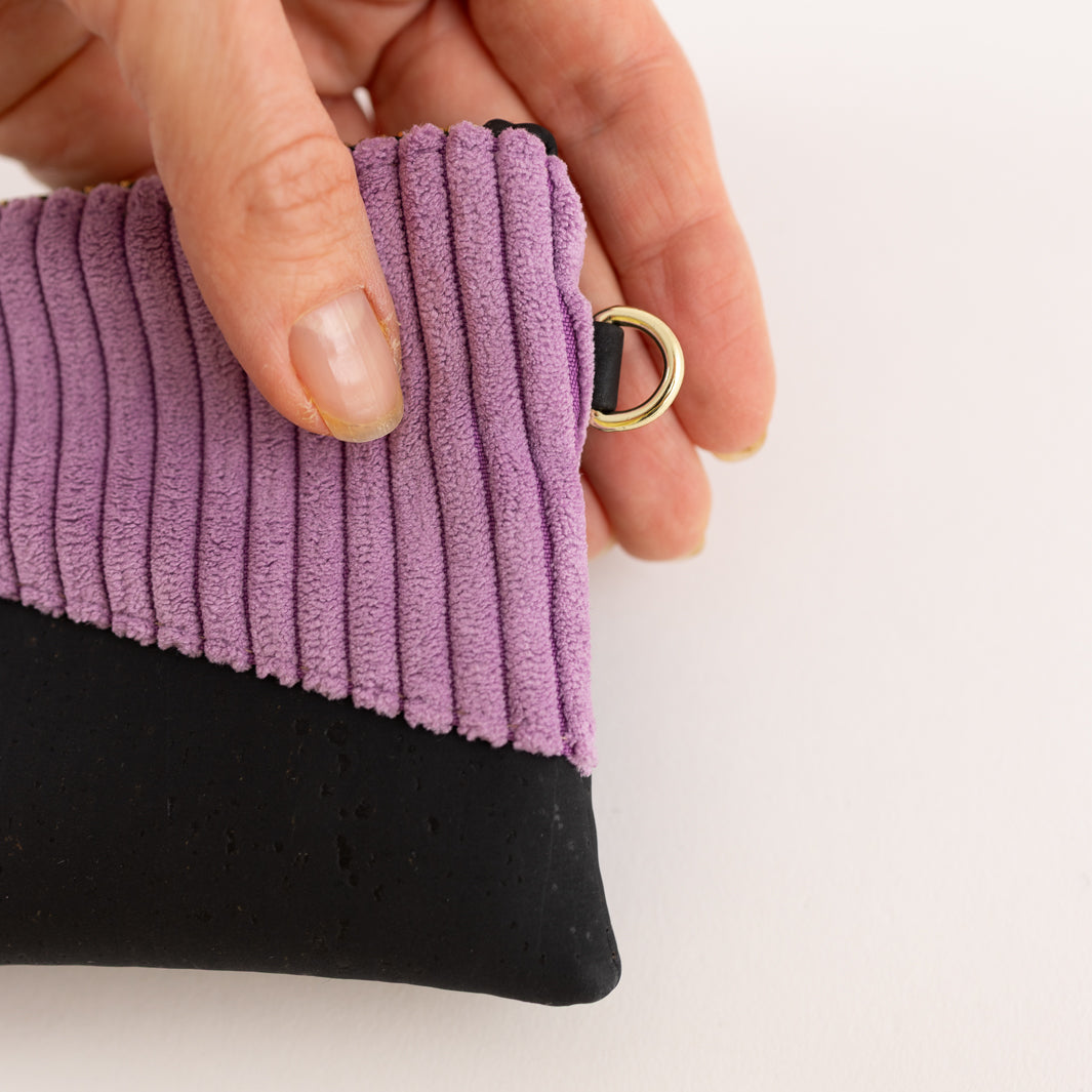Mini-Geldbörse mit Kartenfächern Kork Schwarz CORD Lilac