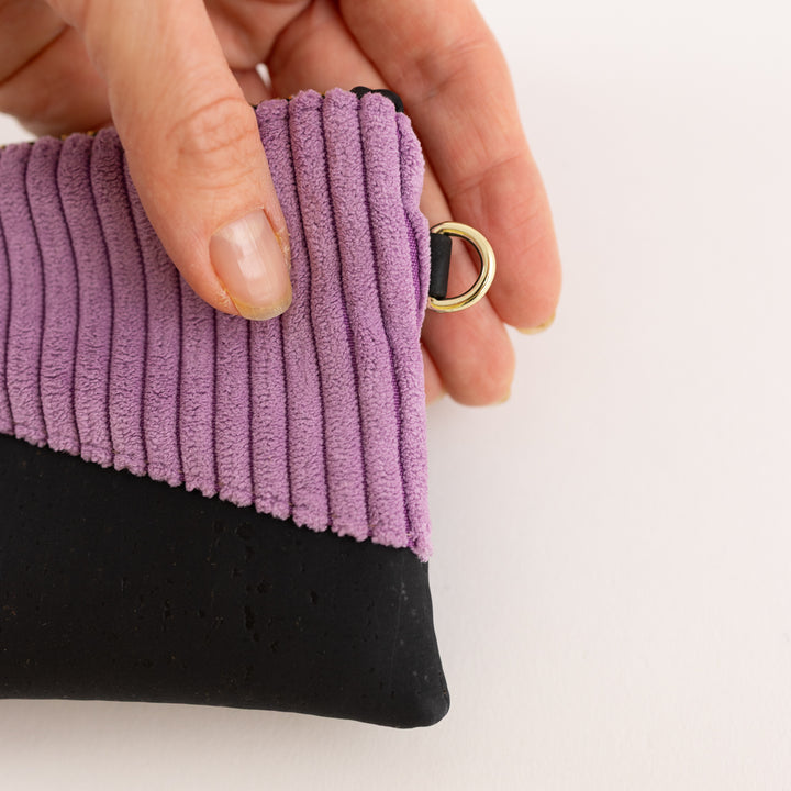 Mini-Geldbörse mit Kartenfächern Kork Schwarz CORD Lilac