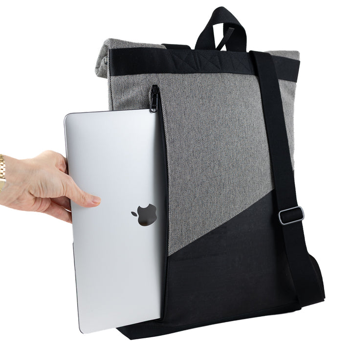 NOAS Rolltop Rucksack Everyday – Size M | mit Laptopfach - Kork Schwarz Canvas Hellgrau