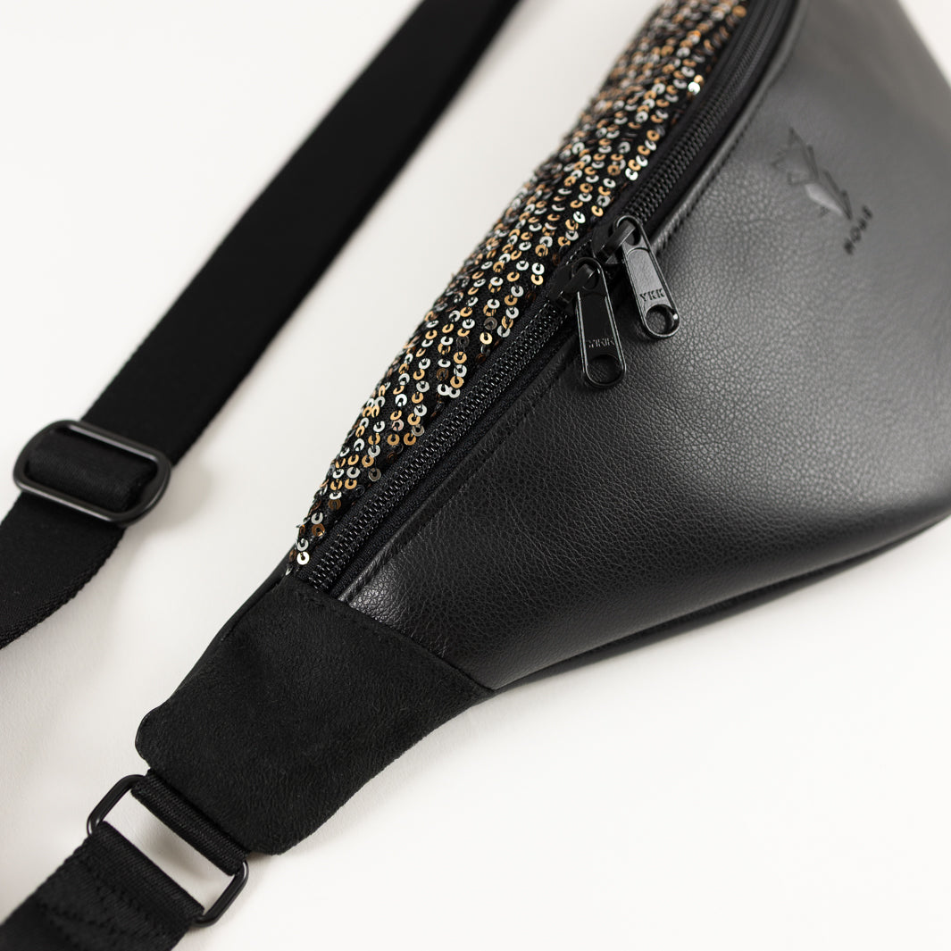 Bauchtasche Silvester Pailetten Silber Gold Schwarz Size L