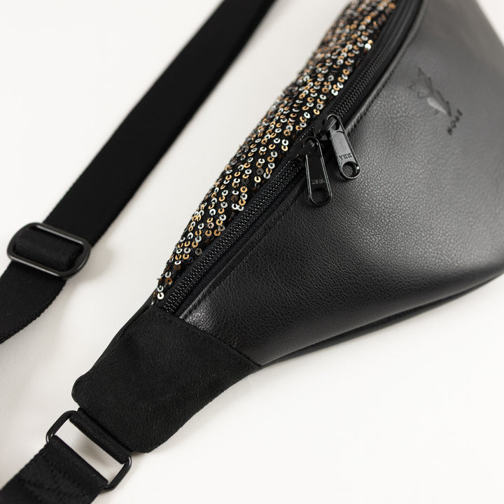 Bauchtasche Silvester Pailetten Silber Gold Schwarz Size L