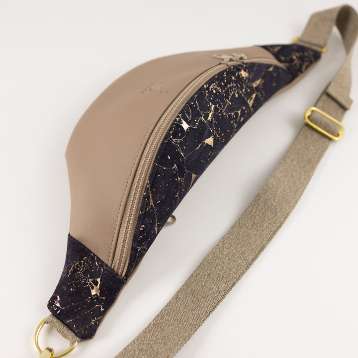 Bauchtasche Taupe Kork Nachtblau Gold Size M