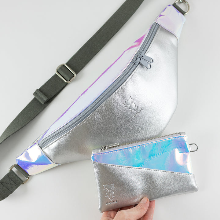 Festival Bauchtasche Holo Rainbow Silber Size L