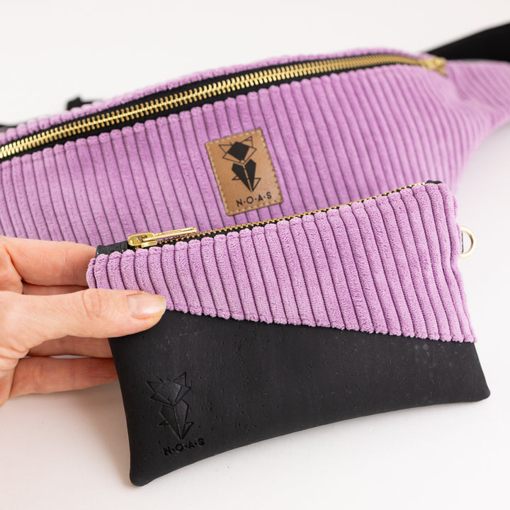 Mini-Geldbörse mit Kartenfächern Kork Schwarz CORD Lilac
