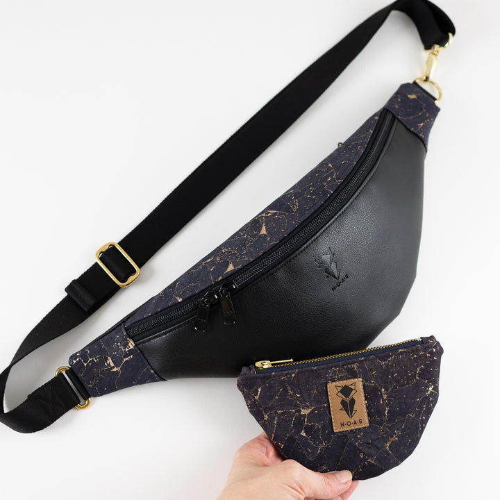 Bauchtasche Kork Nachtblau Gold Schwarz Size L