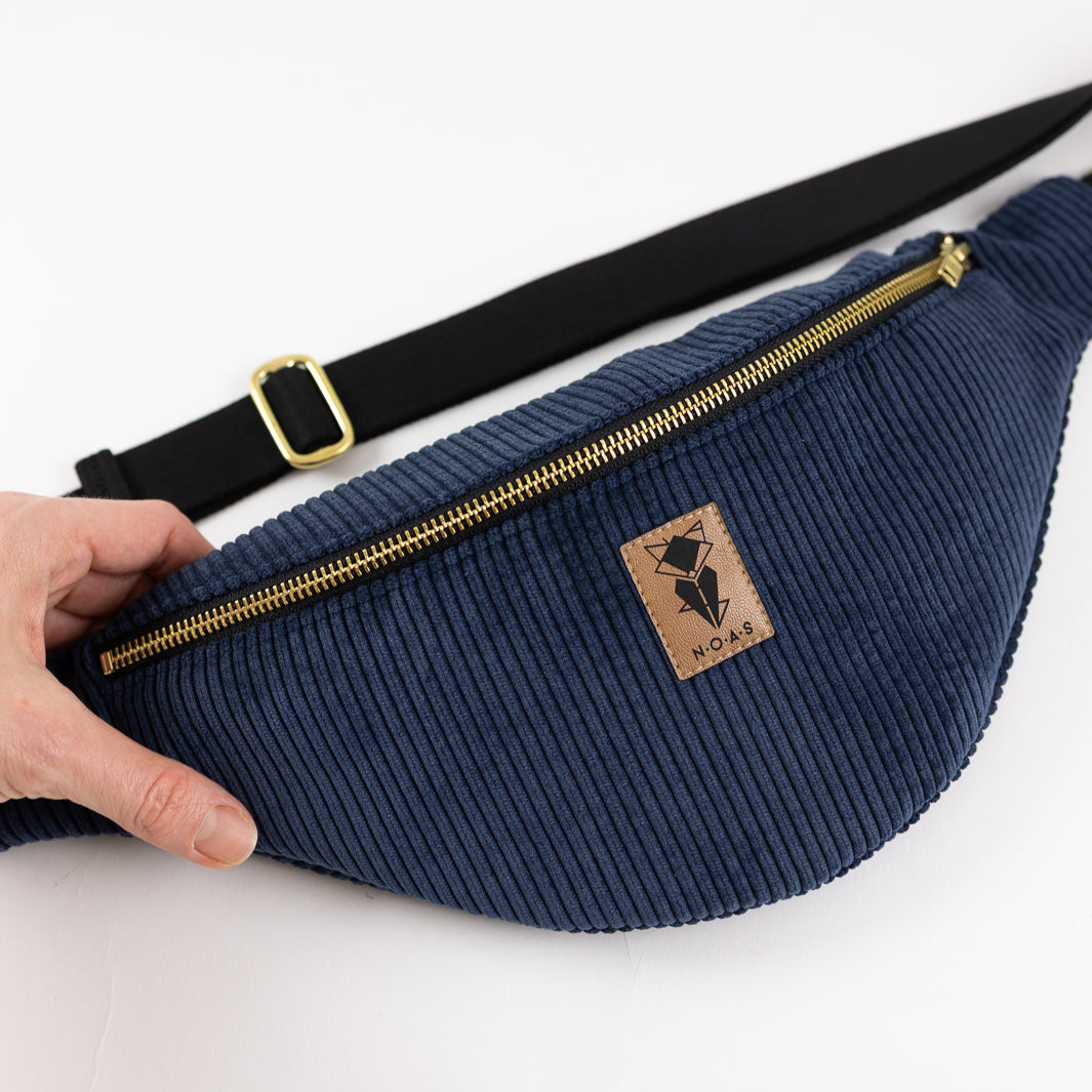 NOAS Cord Fanny Pack Dark Blue - Size L with zipper pocket