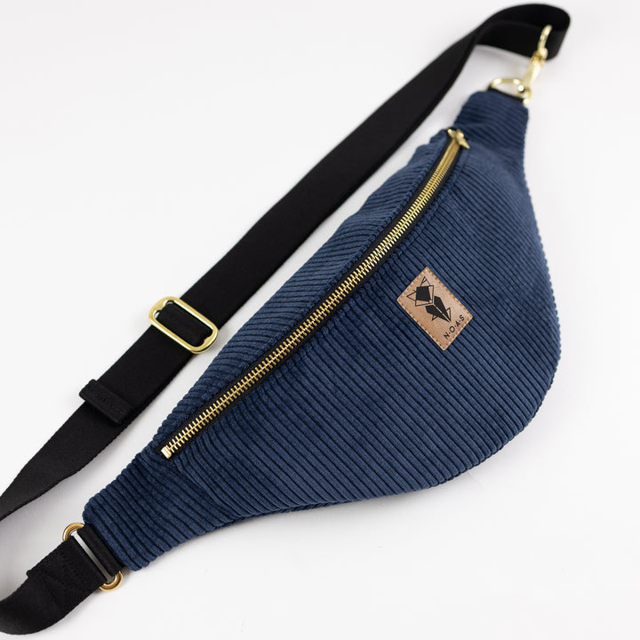 NOAS Cord Fanny Pack Dark Blue - Size L with zipper pocket