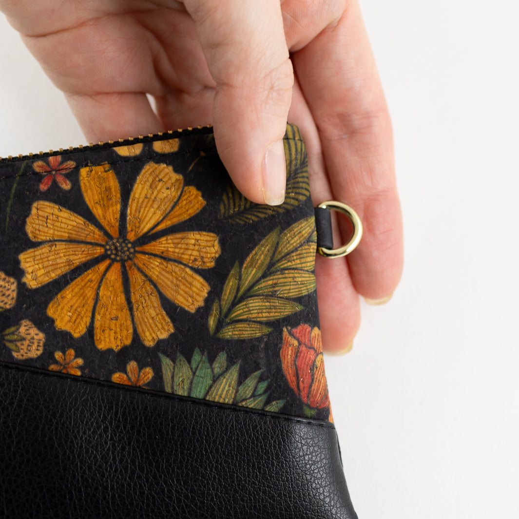 Mini-Geldbörse Kork Flower mit Kartenfächern