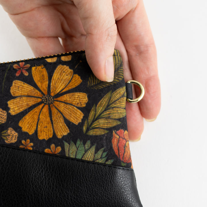 Mini-Geldbörse Kork Flower mit Kartenfächern