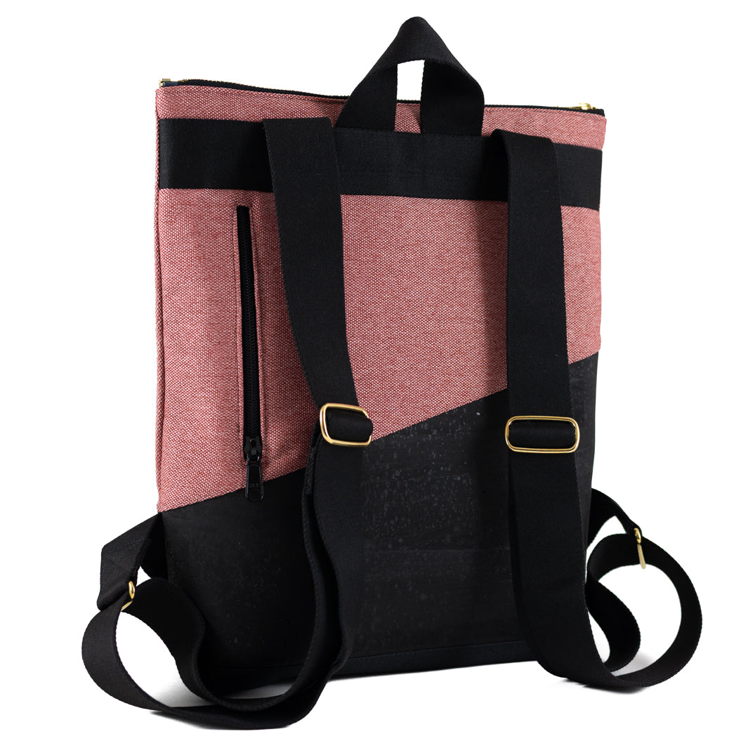 Mini-Rucksack  Kork Schwarz Canvas Altrosa mit Geheimfach