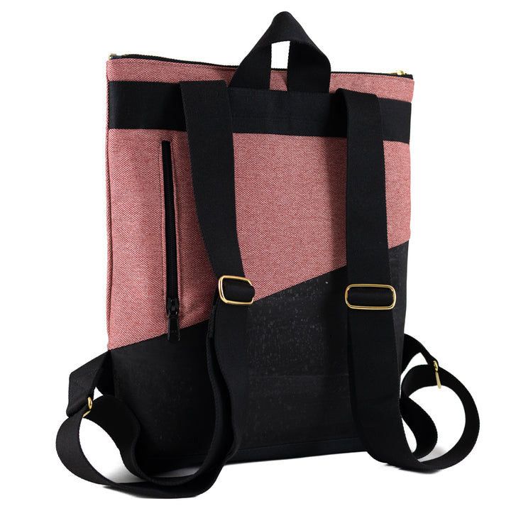 Mini-Rucksack  Kork Schwarz Canvas Altrosa mit Geheimfach