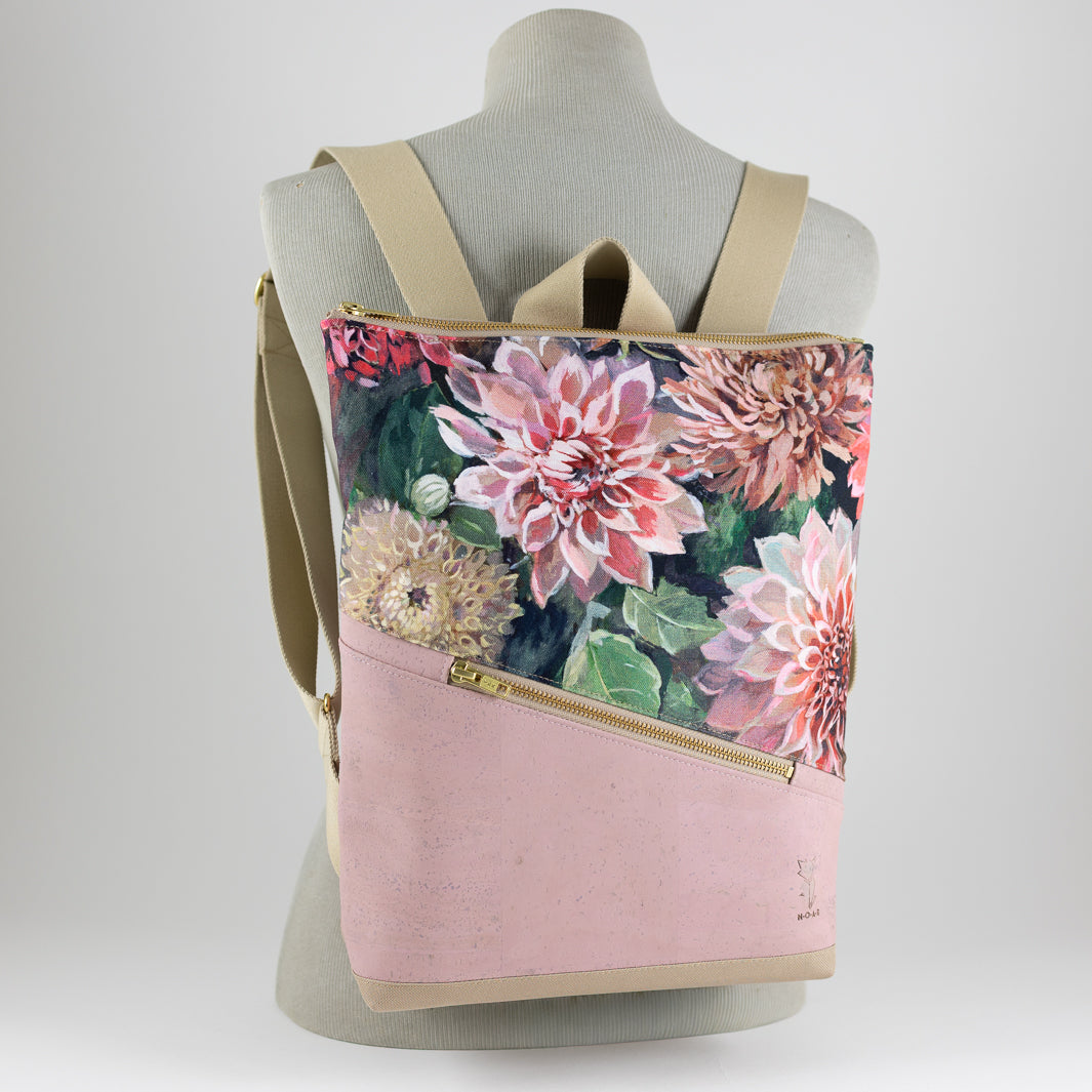 Mini-Rucksack Spring Blossom Kork Rosa mit Geheimfach