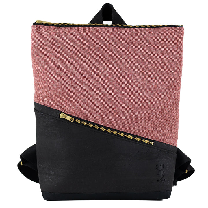 Mini-Rucksack  Kork Schwarz Canvas Altrosa mit Geheimfach