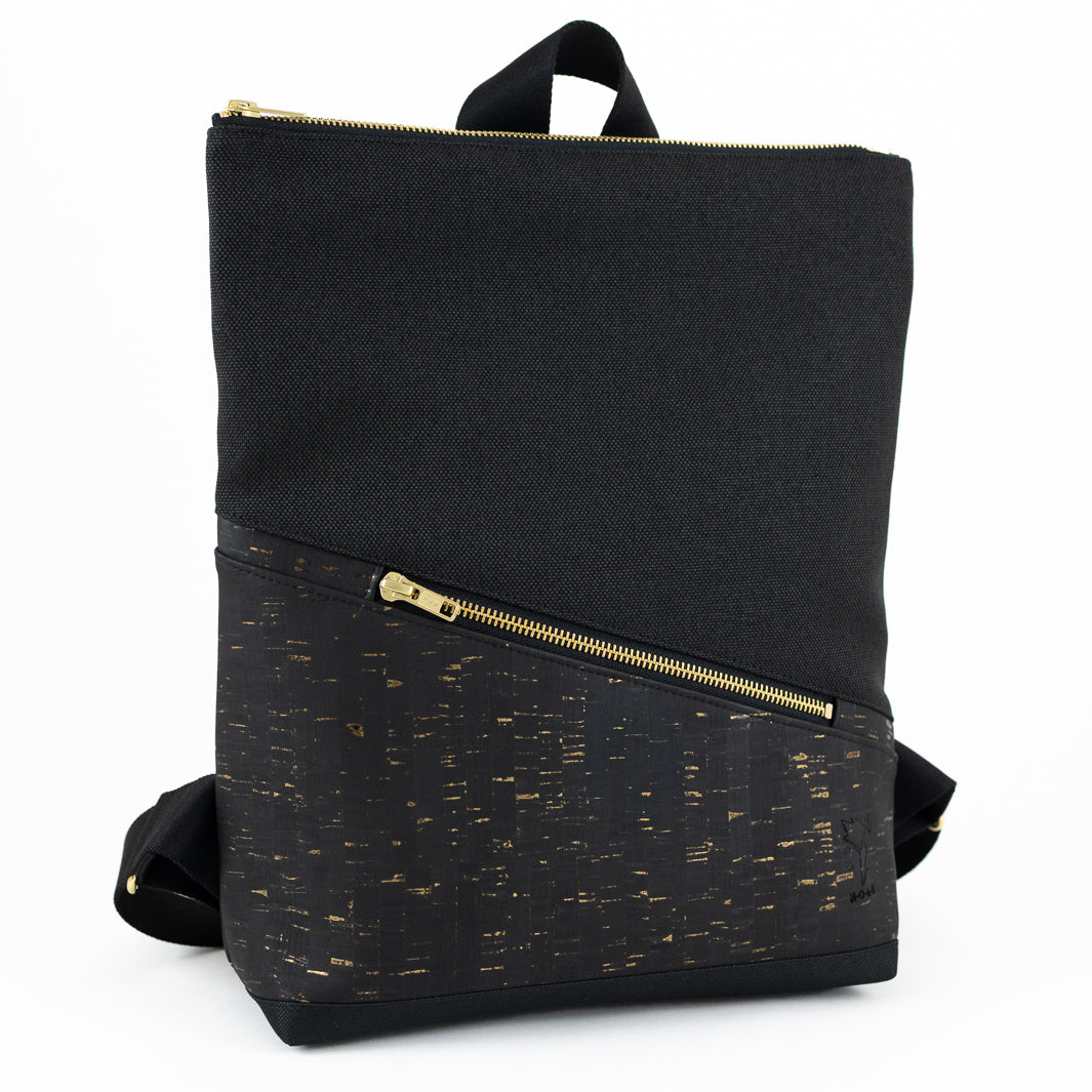 NOAS Mini-Rucksack Kork Schwarz Gold Canvas Schwarz – mit Geheimfach