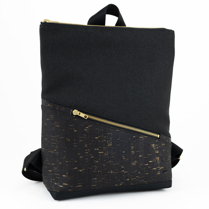 NOAS Mini-Rucksack Kork Schwarz Gold Canvas Schwarz – mit Geheimfach
