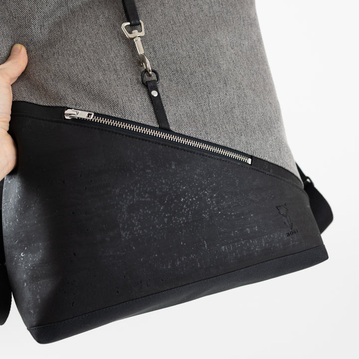 NOAS Rolltop Rucksack Everyday – Size M | mit Laptopfach - Kork Schwarz Canvas Hellgrau