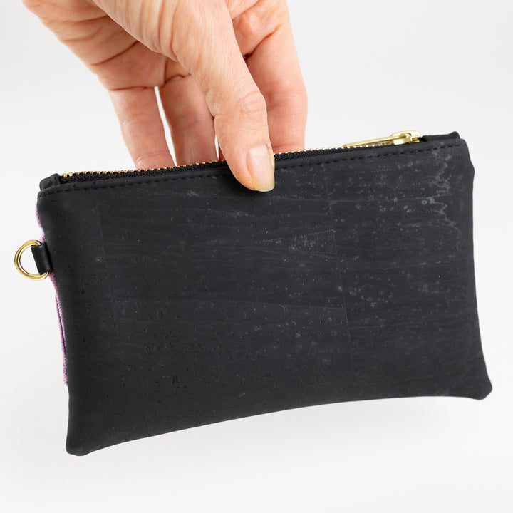 Mini-Geldbörse mit Kartenfächern Kork Schwarz CORD Lilac