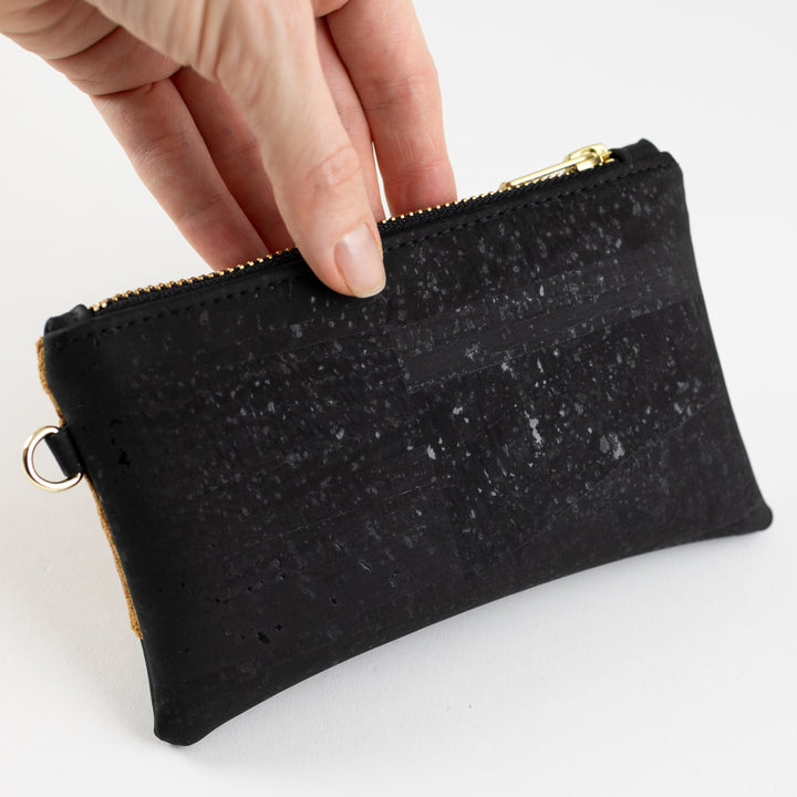 Mini-Geldbörse mit Kartenfächern Kork Schwarz CORD Honiggelb