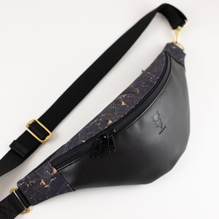 Bauchtasche Kork Nachtblau Gold Schwarz Size L