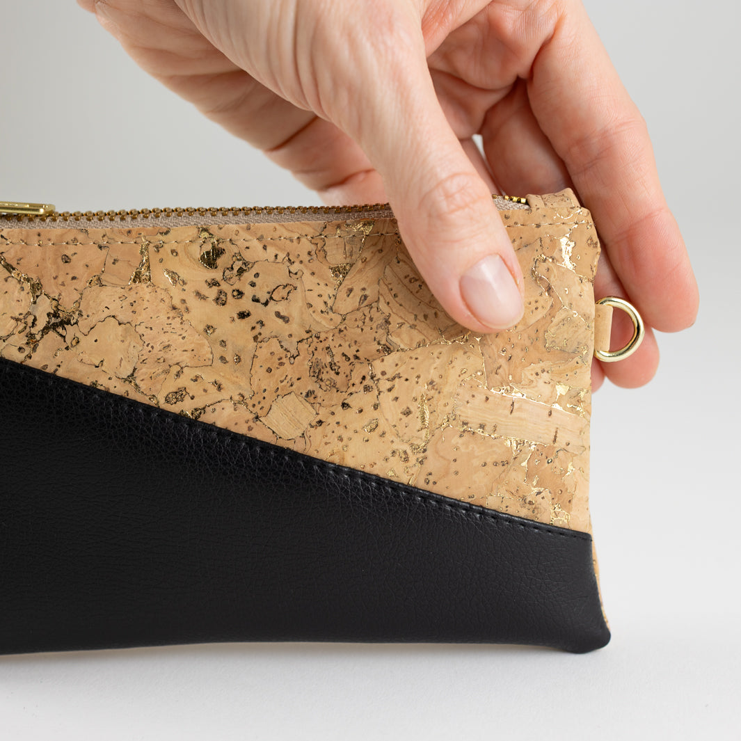 Mini-Geldbörse Kork Natur Gold mit Kartenfächern