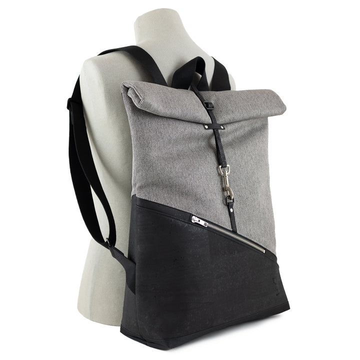 NOAS Rolltop Rucksack Everyday – Size M | mit Laptopfach - Kork Schwarz Canvas Hellgrau