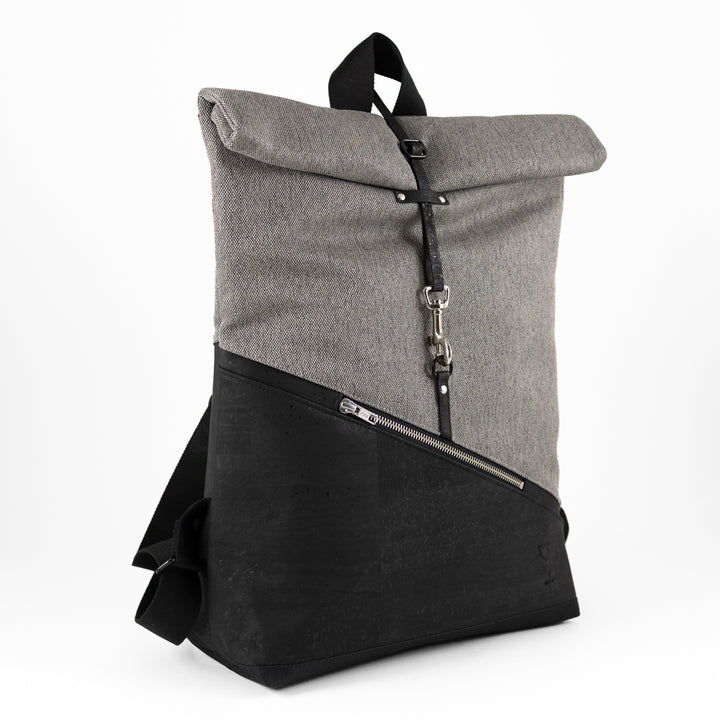 NOAS Rolltop Rucksack Everyday – Size M | mit Laptopfach - Kork Schwarz Canvas Hellgrau