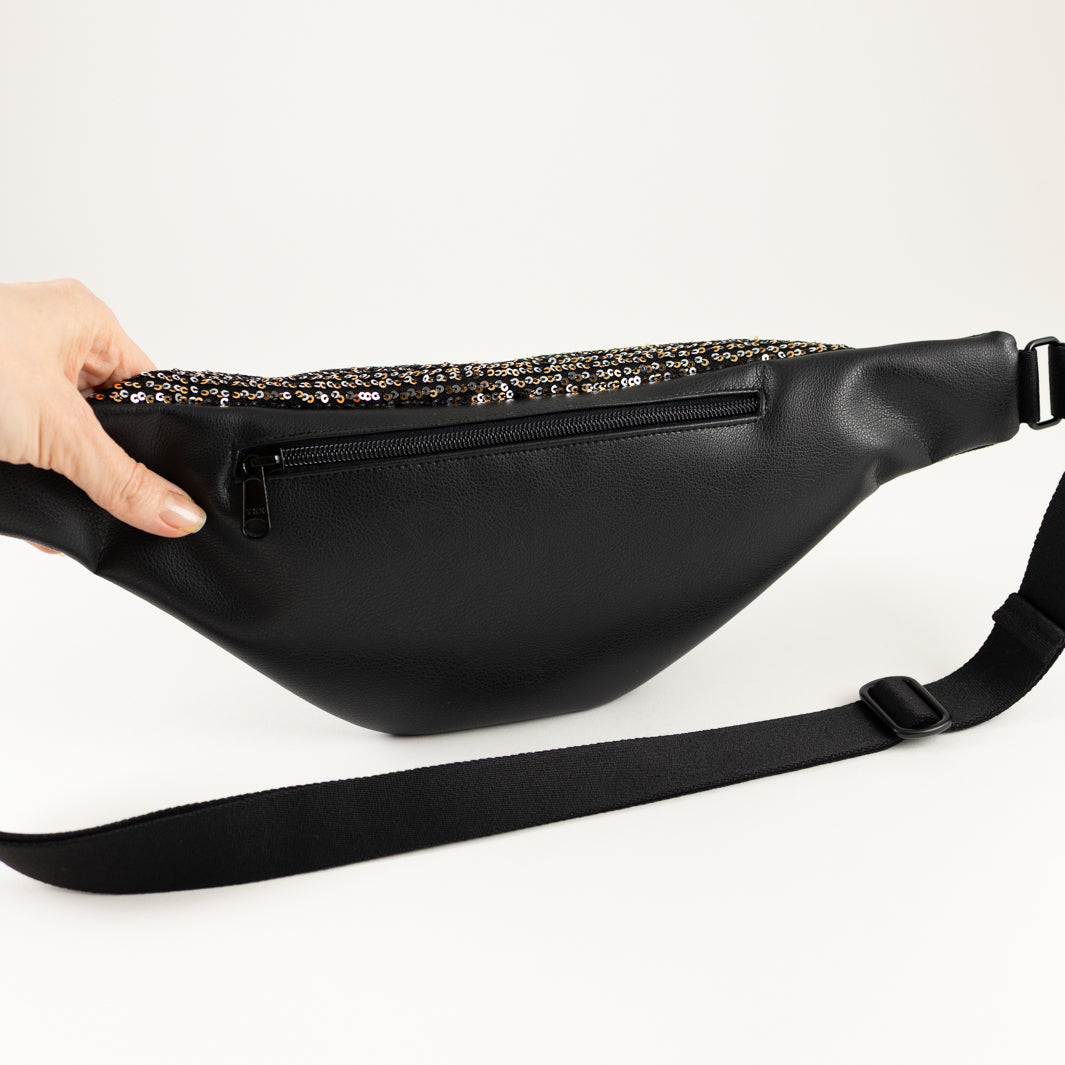 Bauchtasche Silvester Pailetten Silber Gold Schwarz Size L