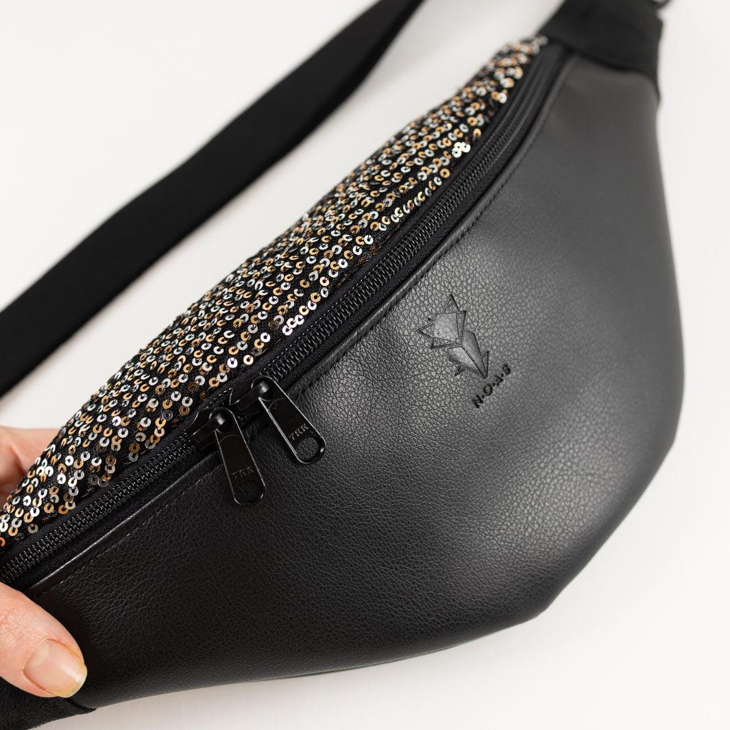 Bauchtasche Silvester Pailetten Silber Gold Schwarz Size L