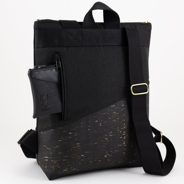 NOAS Mini-Rucksack Kork Schwarz Gold Canvas Schwarz – mit Geheimfach