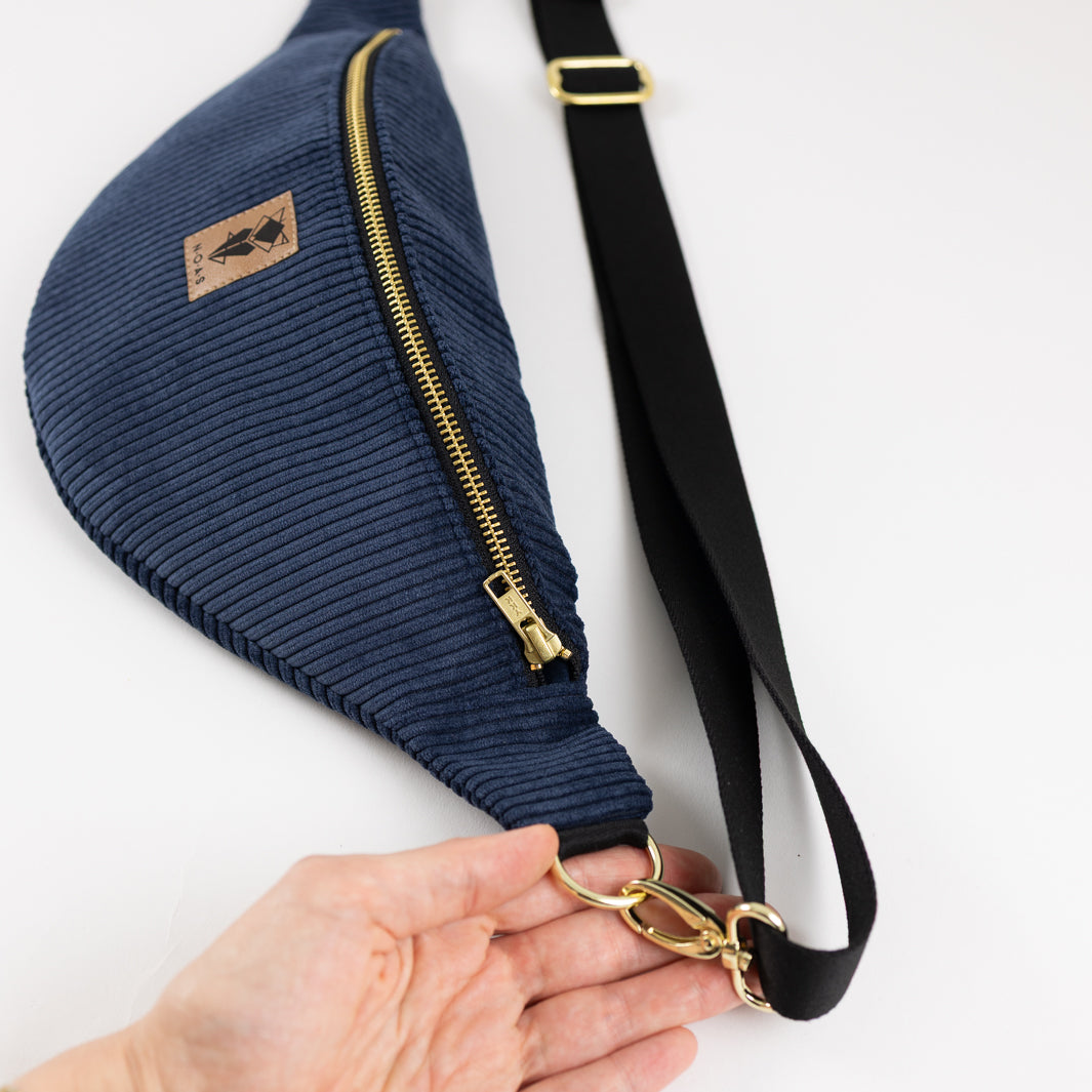 NOAS Cord Fanny Pack Dark Blue - Size L with zipper pocket