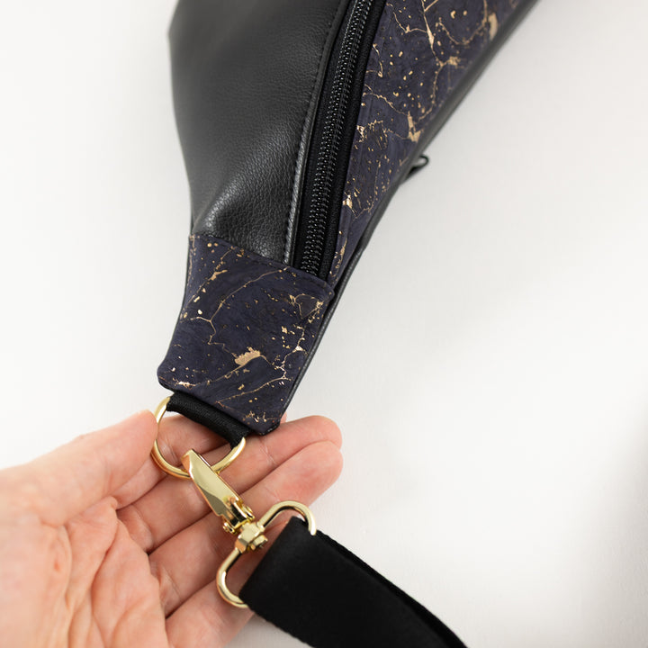 Bauchtasche Kork Nachtblau Gold Schwarz Size L