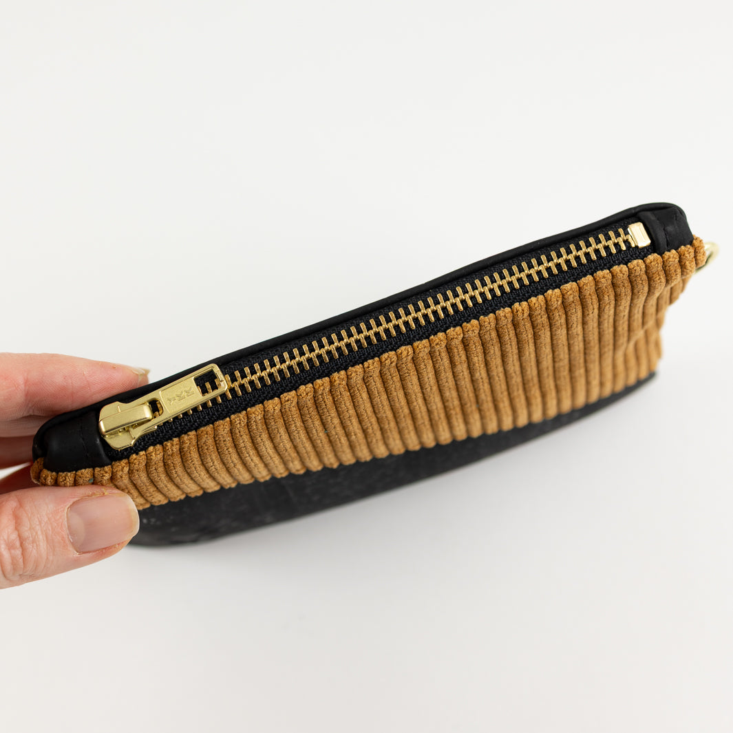 Mini-Geldbörse mit Kartenfächern Kork Schwarz CORD Honiggelb