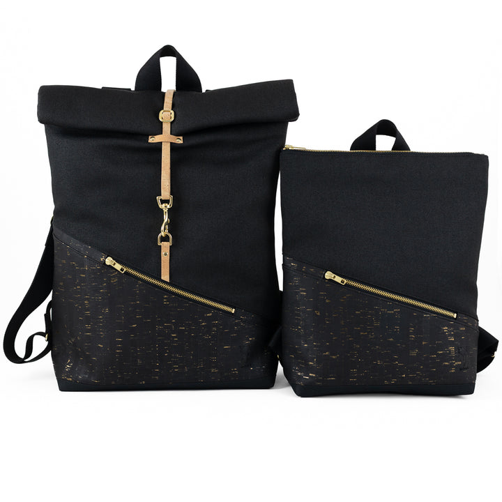 NOAS Mini-Rucksack Kork Schwarz Gold Canvas Schwarz – mit Geheimfach