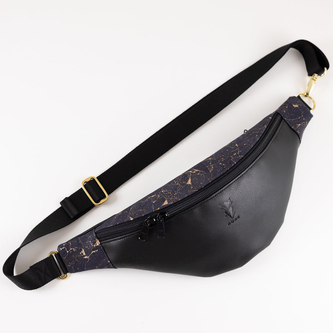 Bauchtasche Kork Nachtblau Gold Schwarz Size L