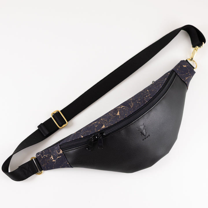 Bauchtasche Kork Nachtblau Gold Schwarz Size L