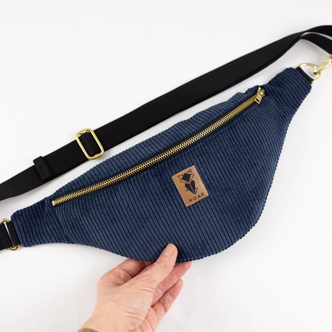NOAS Cord Fanny Pack Dark Blue - Size L with zipper pocket