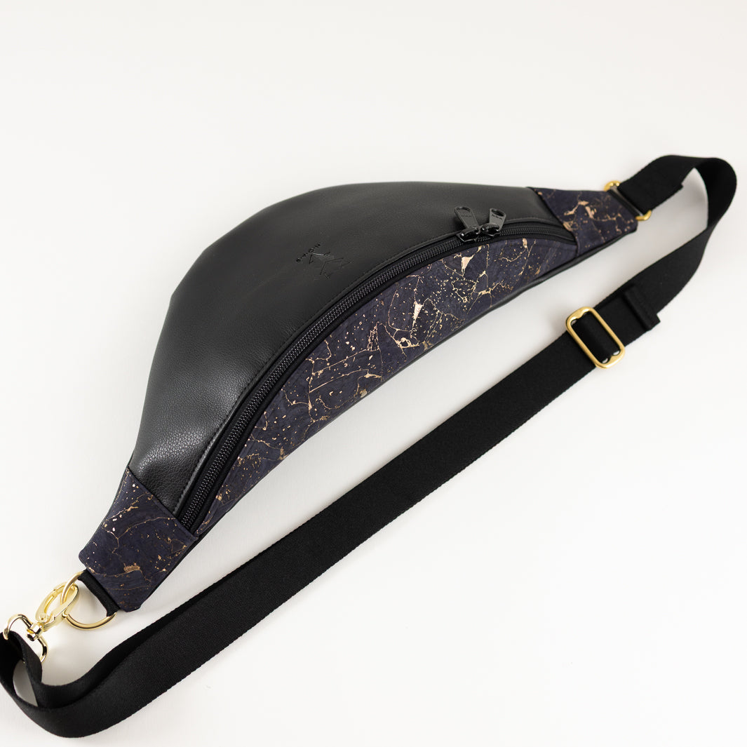 Bauchtasche Kork Nachtblau Gold Schwarz Size L