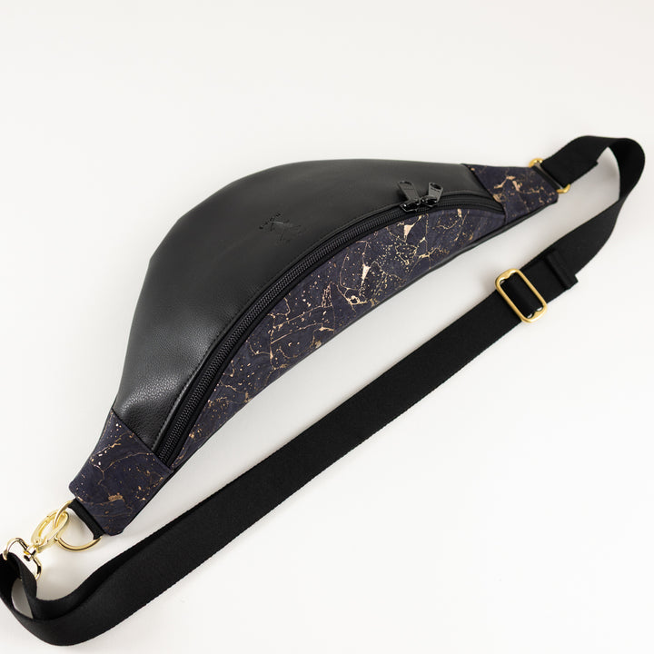 Bauchtasche Kork Nachtblau Gold Schwarz Size L