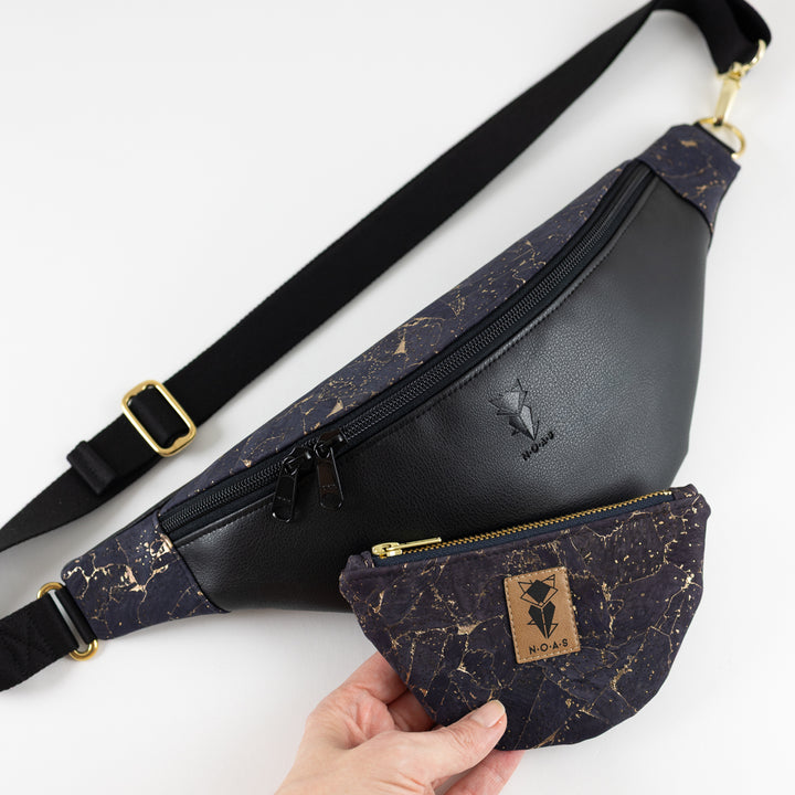 Bauchtasche Kork Nachtblau Gold Schwarz Size L