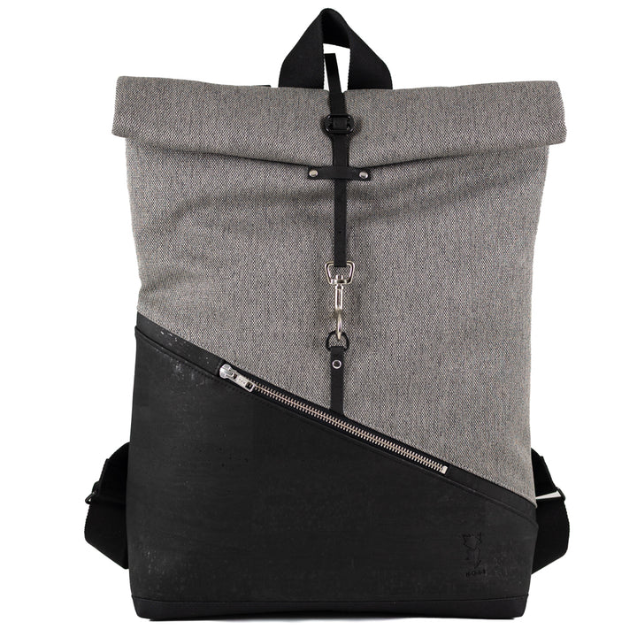 NOAS Rolltop Rucksack Everyday – Size M | mit Laptopfach - Kork Schwarz Canvas Hellgrau