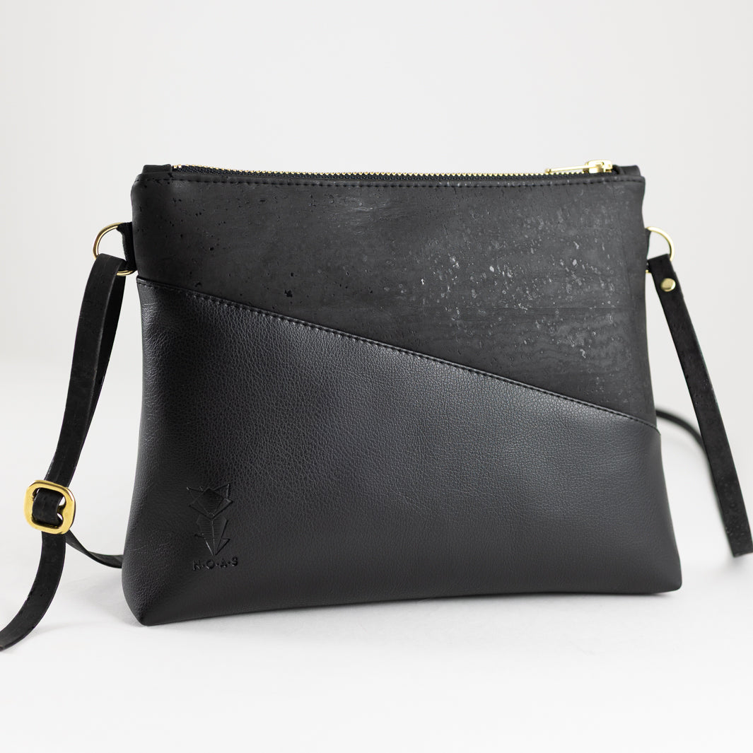 Kleine Handtasche Kork Schwarz mit Reißverschlusstasche