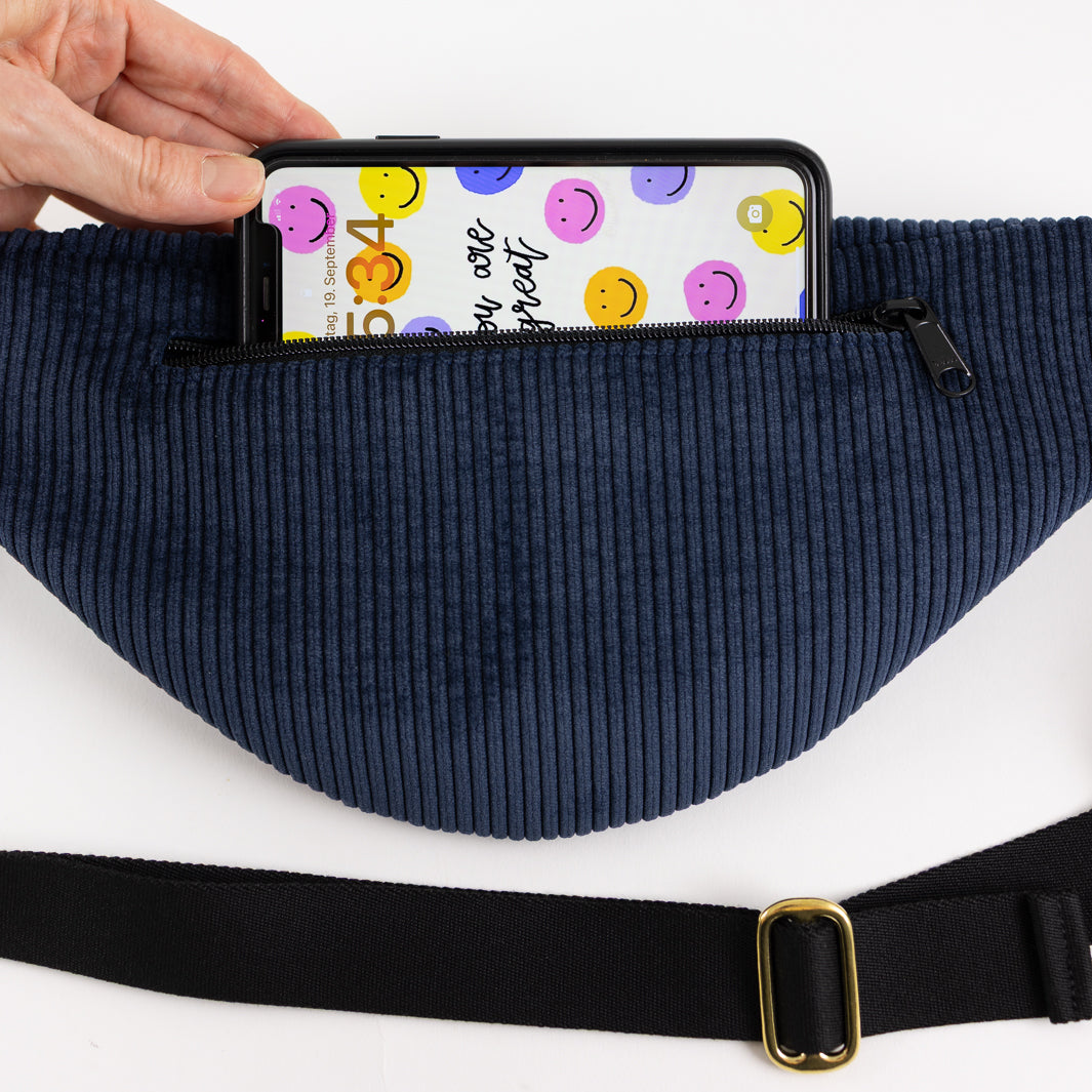 NOAS Cord Fanny Pack Dark Blue - Size L with zipper pocket