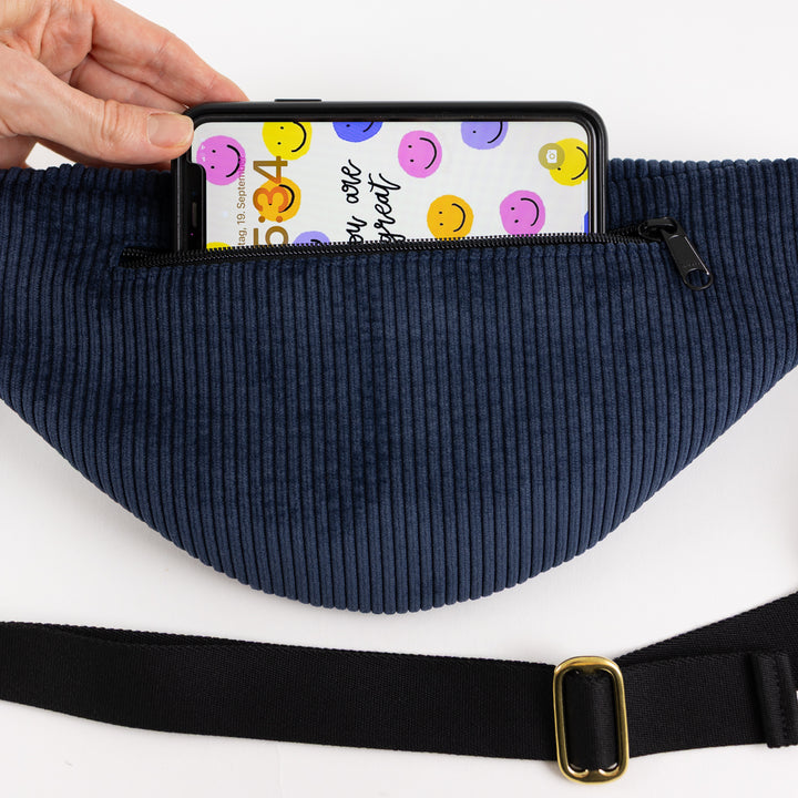 NOAS Cord Fanny Pack Dark Blue - Size L with zipper pocket