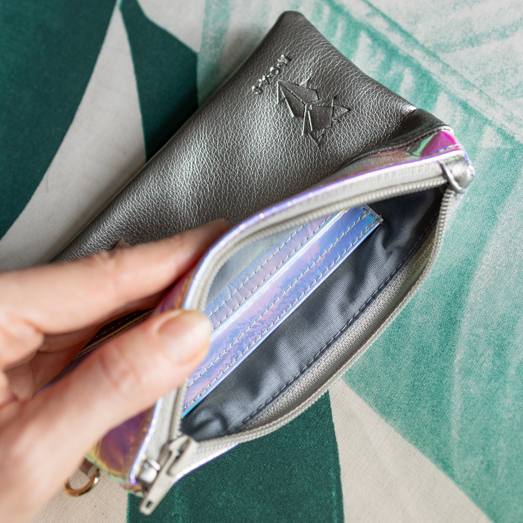 Mini-Geldbörse mit Kartenfächern Rainbow Silber