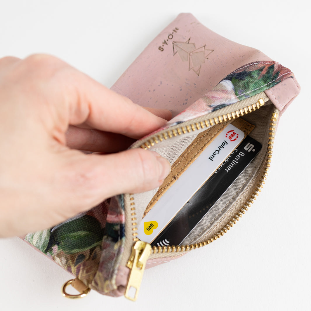 Mini-Geldbörse Spring Blossom Kork Rosa mit Kartenfächern