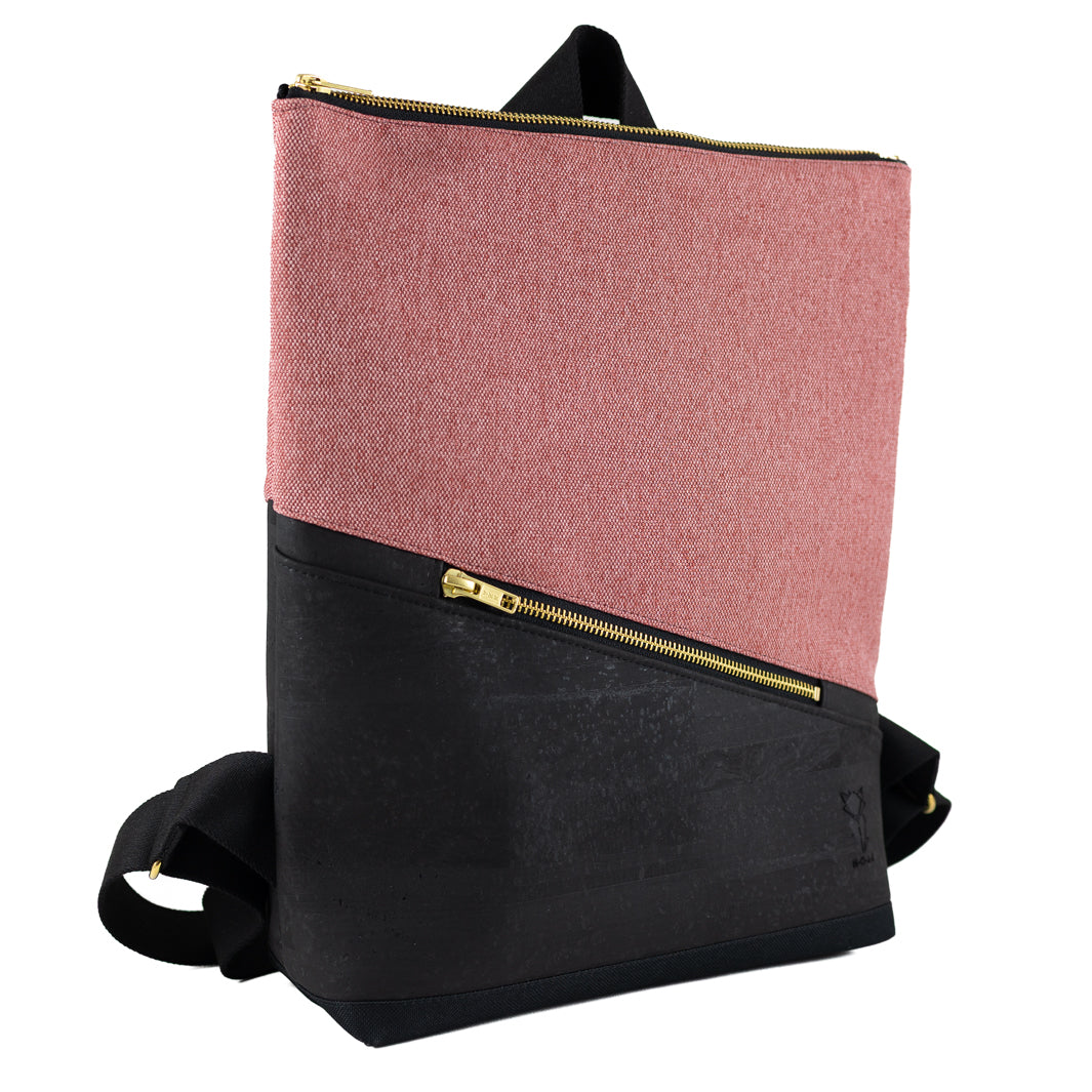 Mini-Rucksack  Kork Schwarz Canvas Altrosa mit Geheimfach