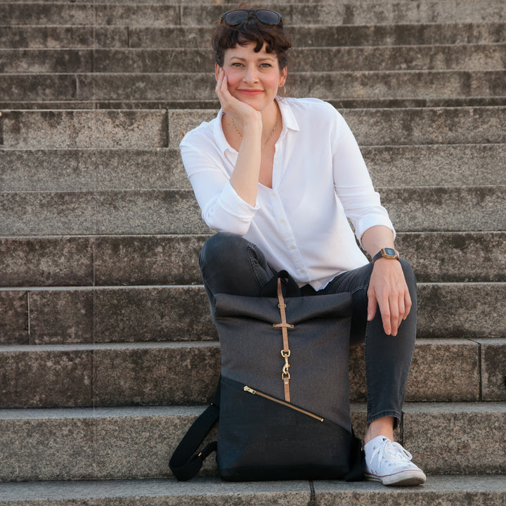 Small rolltop backpack with secret compartment - Design your unique piece